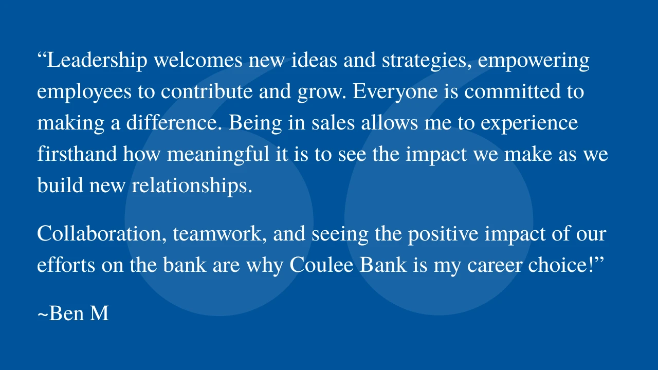 Work testimonial from Ben with large quotation mark graphic