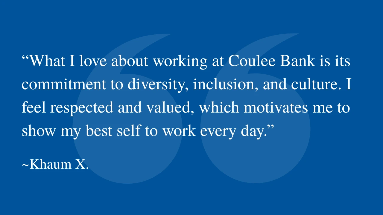 Work testimonial from Khaum with large quotation mark graphic