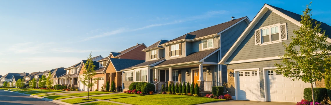 Picture of a neighborhood with houses along a street