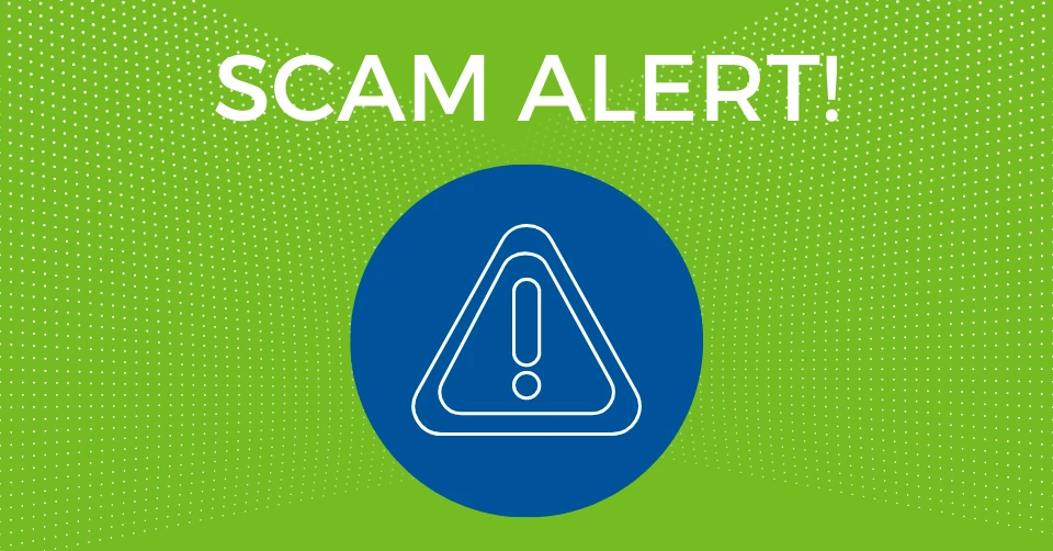 Graphic with the text “Scam Alert!” and a warning icon.